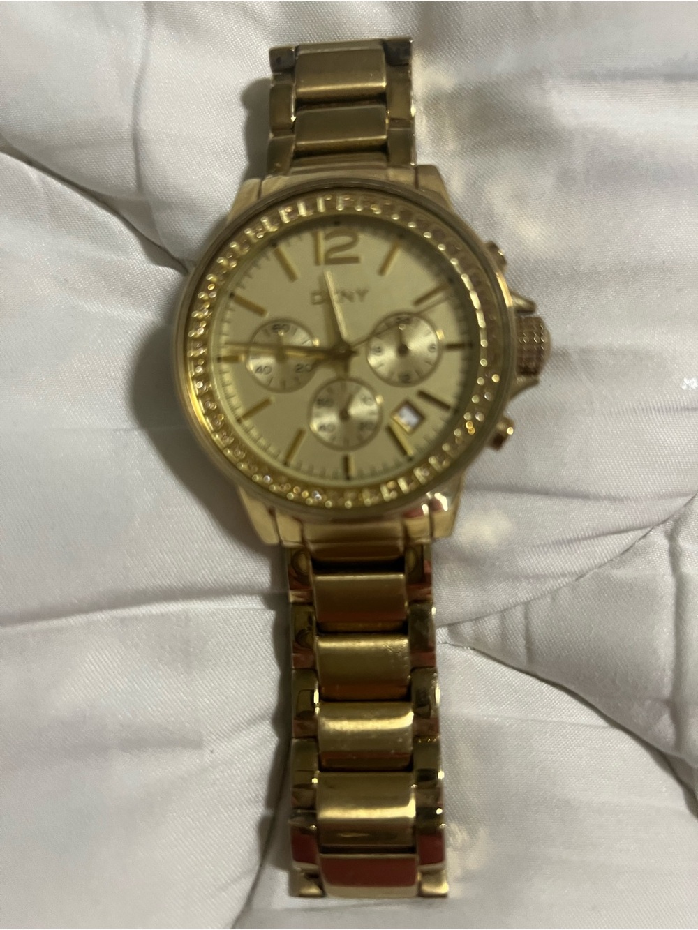 DKNY Gold Tone Crystal Bezel Women's Bracelet Watch